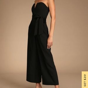 Lulu's Sunshine Bliss Black Strapless Culotte Jumpsuit